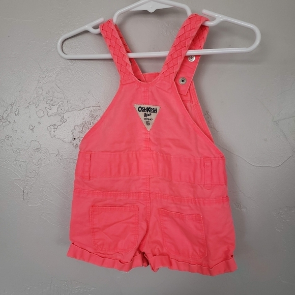 Oshkosh Baby Girl 3 Months Neon Coral Pink Overalls Shortalls Summer Spring - Picture 4 of 5